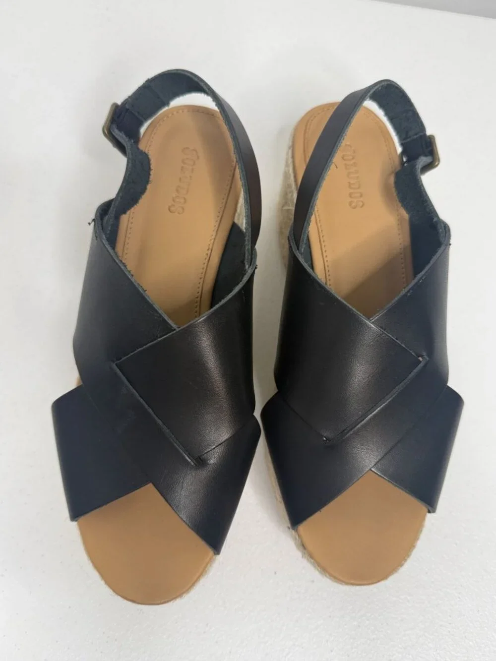 Soludos Black Leather Espadrille Platform Sandals Size 7